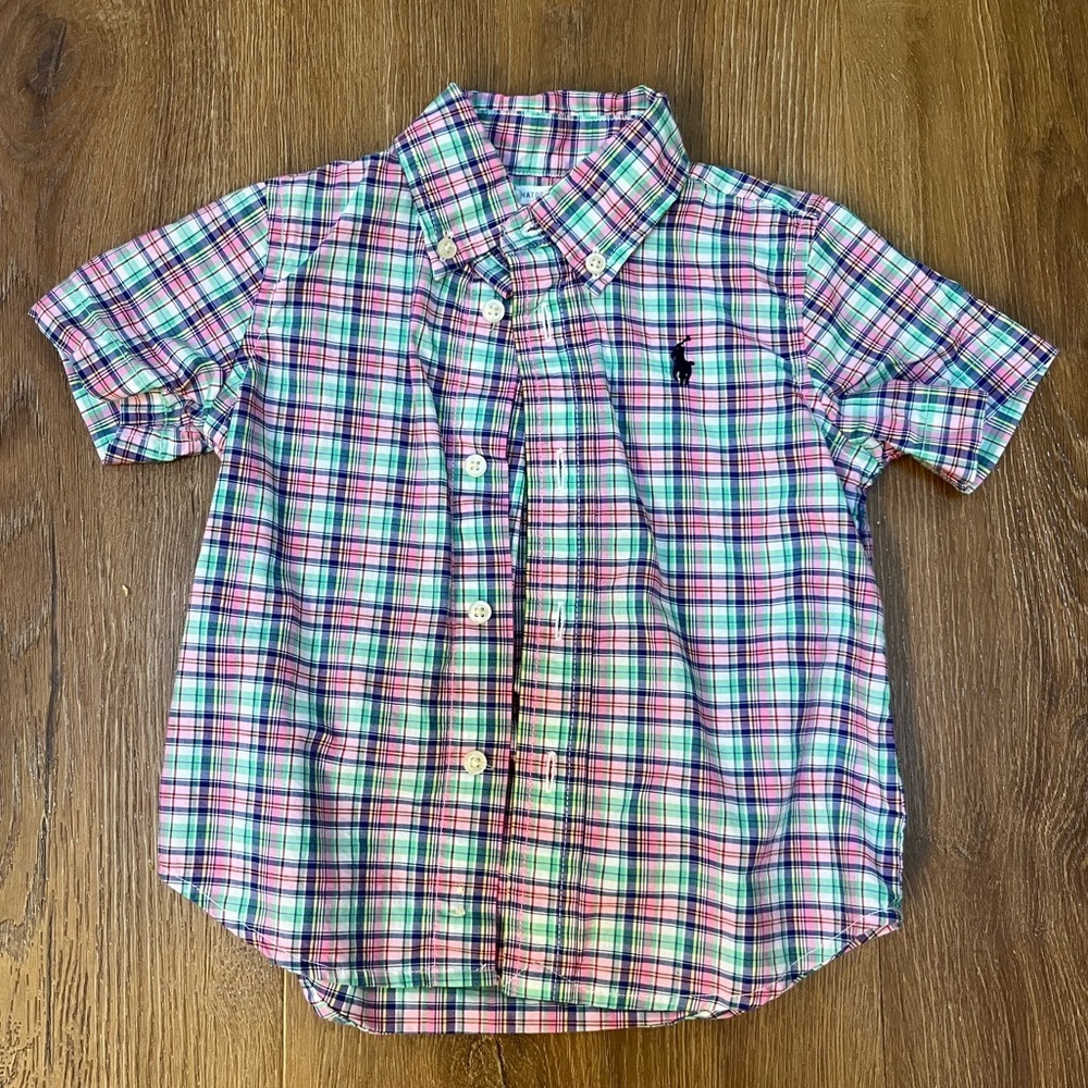 EUC Ralph Lauren Short Sleeve Button Down Plaid Shirt 12 months